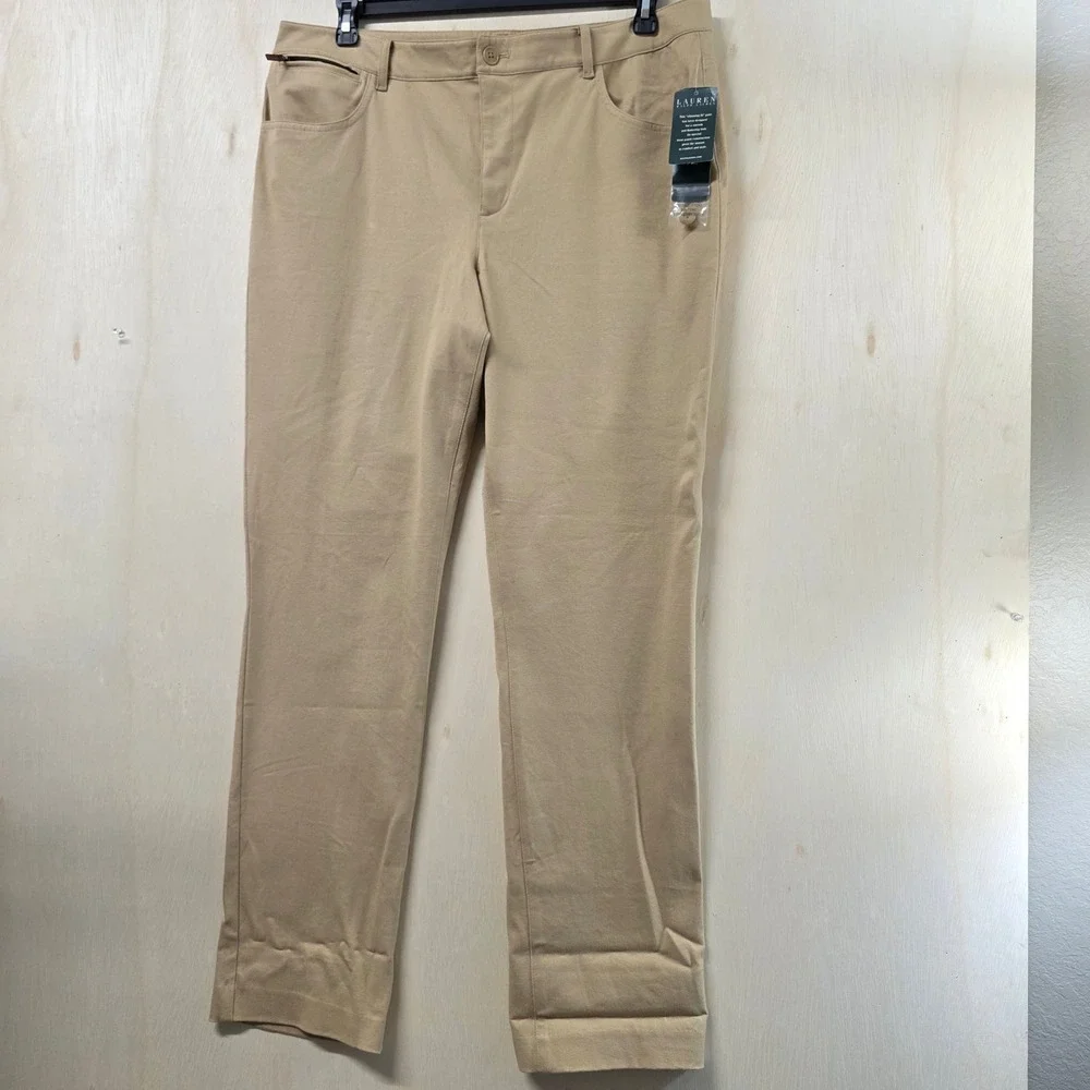 Lauren Ralph Lauren Slimming Fit Pants 16 Light Wheat Tan Straight Leg NWT